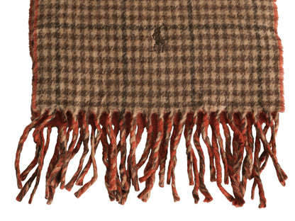 90s イタリア製 ポロ ラルフローレン フリンジ付き マフラー メンズ レディース / 古着 オールド リバーシブル 無地 チェック ラム ウール
