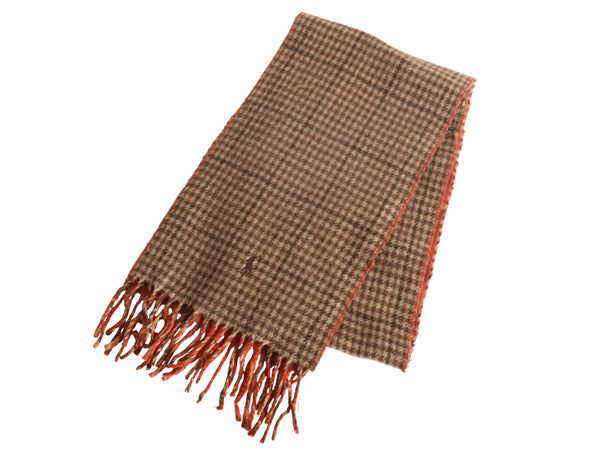 90s イタリア製 ポロ ラルフローレン フリンジ付き マフラー メンズ レディース / 古着 オールド リバーシブル 無地 チェック ラム ウール