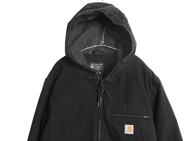 US企画 カーハート ダック シエラ ジャケット メンズ L / 古着 ワーク フルジップ フード パーカー 裏 ボア パイル フリース ブルゾン 黒