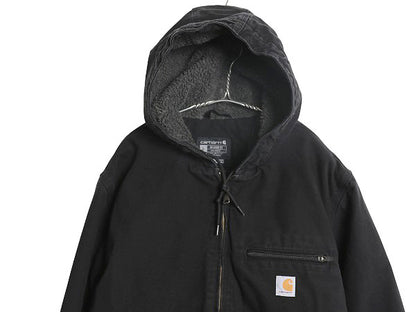 US企画 カーハート ダック シエラ ジャケット メンズ L / 古着 ワーク フルジップ フード パーカー 裏 ボア パイル フリース ブルゾン 黒