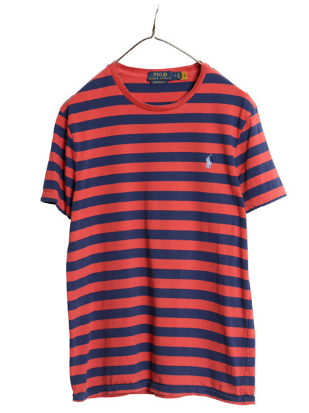ポロ ラルフローレン ボーダー 半袖 Tシャツ メンズ M / コットン カットソー シングルステッチ スリム フィット ツートン レッド ネイビー