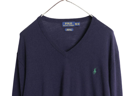 ポロ ラルフローレン ニット セーター メンズ XXL / メリノ ウール CUSTOM FIT ワンポイント ポニー 刺繍 Vネック ハイゲージ 大きいサイズ