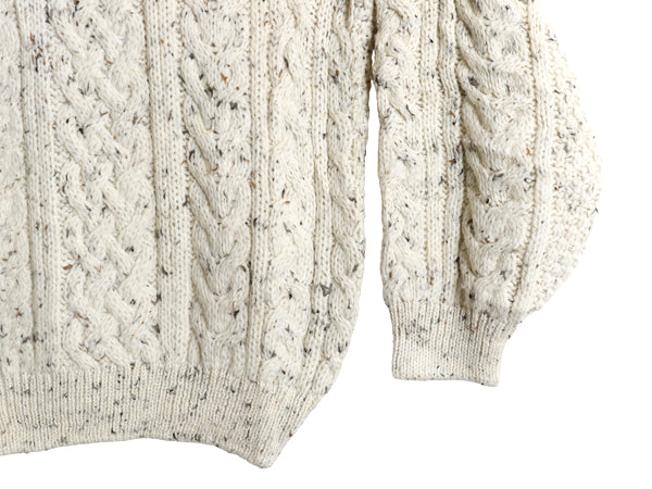 イギリス製 フィッシャーマン ウール ニット セーター メンズ L 程/ アラン ケーブル ローゲージ ナチュラル ネップ 長袖ニット シンプル