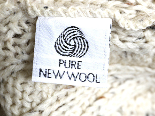 イギリス製 フィッシャーマン ウール ニット セーター メンズ L 程/ アラン ケーブル ローゲージ ナチュラル ネップ 長袖ニット シンプル