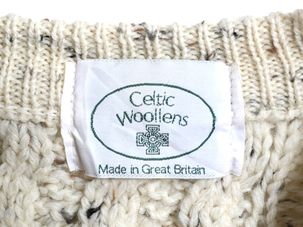 イギリス製 フィッシャーマン ウール ニット セーター メンズ L 程/ アラン ケーブル ローゲージ ナチュラル ネップ 長袖ニット シンプル