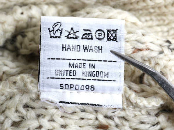 イギリス製 フィッシャーマン ウール ニット セーター メンズ L 程/ アラン ケーブル ローゲージ ナチュラル ネップ 長袖ニット シンプル