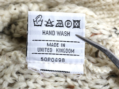 イギリス製 フィッシャーマン ウール ニット セーター メンズ L 程/ アラン ケーブル ローゲージ ナチュラル ネップ 長袖ニット シンプル