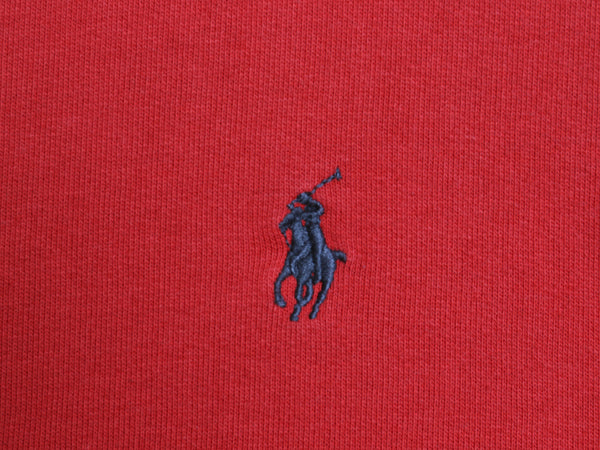 ポロ ラルフローレン 前V スウェット メンズ S 古着 裏起毛 トレーナー リバース タイプ ワンポイント クルーネック シンプル 薄手 レッド