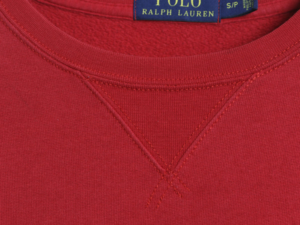 ポロ ラルフローレン 前V スウェット メンズ S 古着 裏起毛 トレーナー リバース タイプ ワンポイント クルーネック シンプル 薄手 レッド