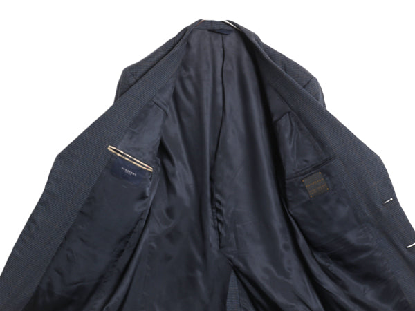 デッドストック USA製 バーバリー ロンドン テーラード ジャケット メンズ M 程 新品 ウール カシミヤ ブレザー 千鳥格子 チェック 紺 高級