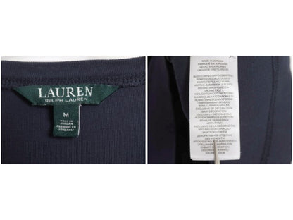 ローレン ラルフローレン 長袖 Tシャツ レディース M / コットン ストレッチ カットソー 肩 ジップ エルボーパッチ プルオーバー きれいめ