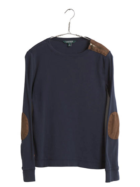 ローレン ラルフローレン 長袖 Tシャツ レディース M / コットン ストレッチ カットソー 肩 ジップ エルボーパッチ プルオーバー きれいめ