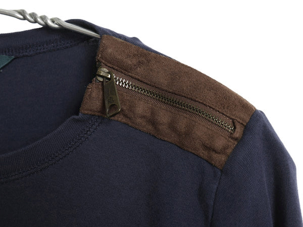 ローレン ラルフローレン 長袖 Tシャツ レディース M / コットン ストレッチ カットソー 肩 ジップ エルボーパッチ プルオーバー きれいめ