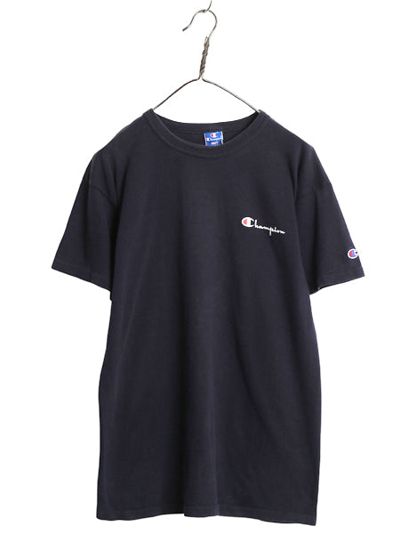 80s USA製 チャンピオン スクリプト ロゴ プリント 半袖 Tシャツ メンズ L ヴィンテージ 100% コットン シングルステッチ ワンポイント 紺