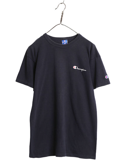 80s USA製 チャンピオン スクリプト ロゴ プリント 半袖 Tシャツ メンズ L ヴィンテージ 100% コットン シングルステッチ ワンポイント 紺