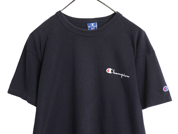 80s USA製 チャンピオン スクリプト ロゴ プリント 半袖 Tシャツ メンズ L ヴィンテージ 100% コットン シングルステッチ ワンポイント 紺