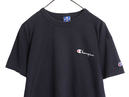 80s USA製 チャンピオン スクリプト ロゴ プリント 半袖 Tシャツ メンズ L ヴィンテージ 100% コットン シングルステッチ ワンポイント 紺