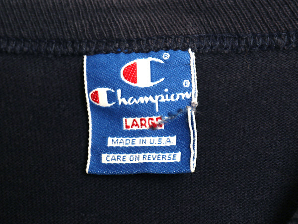 80s USA製 チャンピオン スクリプト ロゴ プリント 半袖 Tシャツ メンズ L ヴィンテージ 100% コットン シングルステッチ ワンポイント 紺