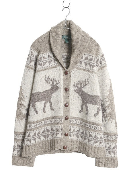 00s ローレン ラルフローレン ショールカラー ノルディック ニット カーディガン レディース L / オールド 前開き カウチン ハンドメイド