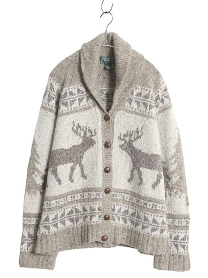 00s ローレン ラルフローレン ショールカラー ノルディック ニット カーディガン レディース L / オールド 前開き カウチン ハンドメイド