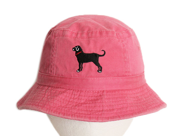 The Black Dog ドッグ 刺繍 バケット ハット キッズ フリーサイズ 子供用 帽子 コットン ワンポイント シンプル 紫外線対策 ピンク 子ども