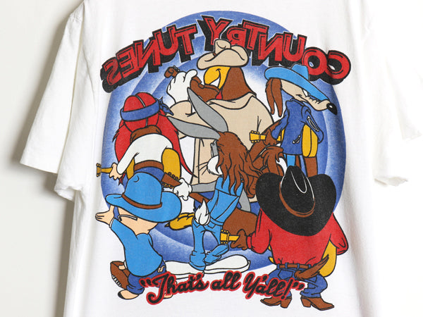 90s ワーナー キャラクター 両面 プリント Tシャツ メンズ レディース M オールド 当時物 イラスト アート シングルステッチ カットソー 白
