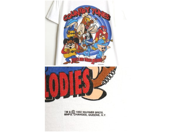 90s ワーナー キャラクター 両面 プリント Tシャツ メンズ レディース M オールド 当時物 イラスト アート シングルステッチ カットソー 白