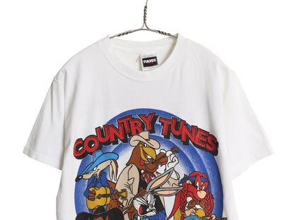 90s ワーナー キャラクター 両面 プリント Tシャツ メンズ レディース M オールド 当時物 イラスト アート シングルステッチ カットソー 白