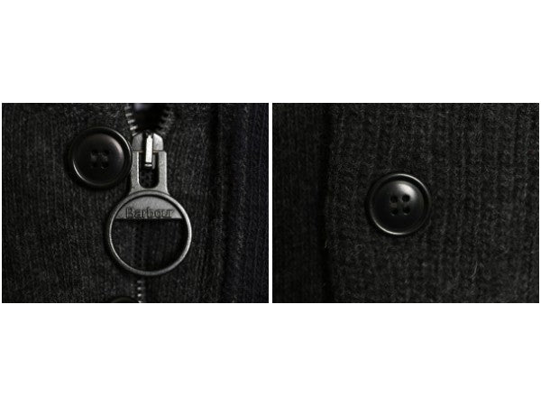 バブアー ヘンリーネック ニット セーター メンズ S / ウール ハーフジップ ボタン ハイネック ワンポイント エルボーパッチ シンプル 濃灰