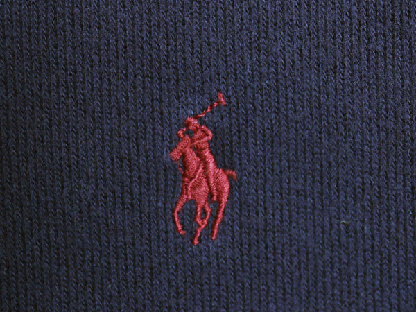 ポロ ラルフローレン リブ編み スウェット メンズ S / 古着 ニット セーター コットン ストレッチ ワンポイント ポニー 刺繍 無地 ネイビー