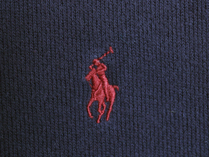 ポロ ラルフローレン リブ編み スウェット メンズ S / 古着 ニット セーター コットン ストレッチ ワンポイント ポニー 刺繍 無地 ネイビー