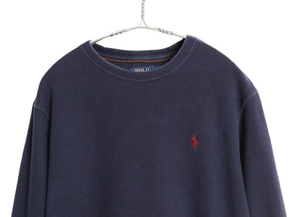 ポロ ラルフローレン リブ編み スウェット メンズ S / 古着 ニット セーター コットン ストレッチ ワンポイント ポニー 刺繍 無地 ネイビー
