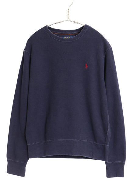 ポロ ラルフローレン リブ編み スウェット メンズ S / 古着 ニット セーター コットン ストレッチ ワンポイント ポニー 刺繍 無地 ネイビー