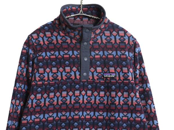 US企画 パタゴニア 総柄 マイクロD スナップT レディース М / 古着 19年製 アウトドア フリース プルオーバー ジャケット ブルゾン ロンT