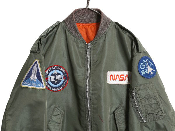 USA製 MA-1 フライト ジャケット メンズ M / 民間  L-2 エアフォース ミリタリー ボンバー ブルゾン トップガン NASA ワッペン フルジップ