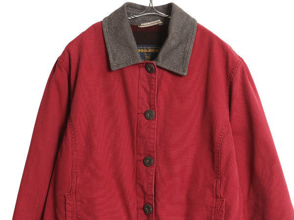 00s ウールリッチ コットン ジャケット レディース M / オールド マルチカラー ボーダー 裏 ボア パイル フリース ブルゾン ショート丈 赤