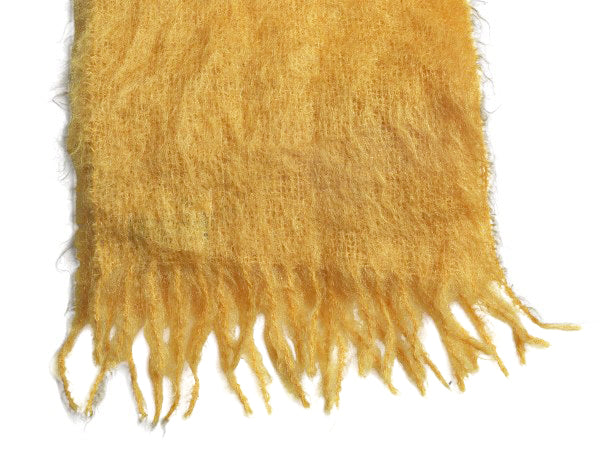 70s 西ドイツ製 100% モヘア マフラー メンズ レディース / 古着 ヴィンテージ 無地 スカーフ ストール フリンジ付き マスタード イエロー