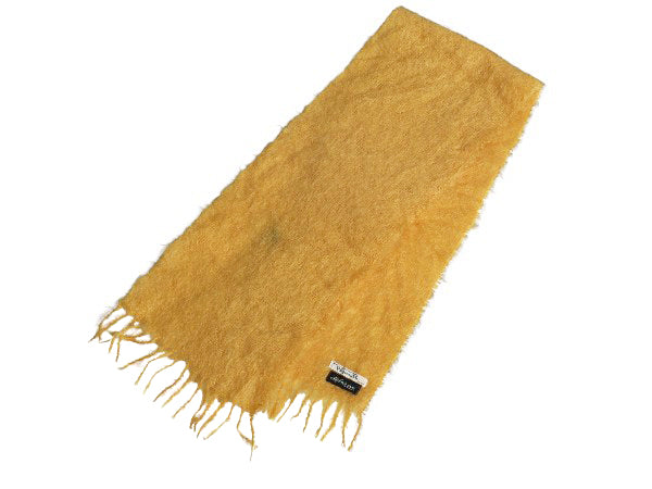 70s 西ドイツ製 100% モヘア マフラー メンズ レディース / 古着 ヴィンテージ 無地 スカーフ ストール フリンジ付き マスタード イエロー