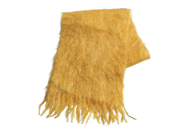 70s 西ドイツ製 100% モヘア マフラー メンズ レディース / 古着 ヴィンテージ 無地 スカーフ ストール フリンジ付き マスタード イエロー