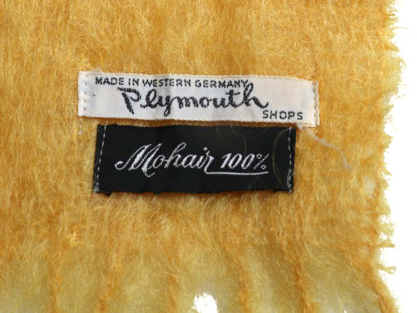 70s 西ドイツ製 100% モヘア マフラー メンズ レディース / 古着 ヴィンテージ 無地 スカーフ ストール フリンジ付き マスタード イエロー