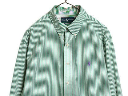 90s ラルフローレン ストライプ 長袖 ボタンダウン シャツ メンズ XL / オールド ポロ コットン ワイシャツ ワンポイント 大きいサイズ BD