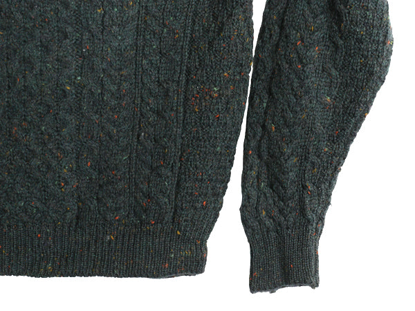 アイルランド製 Carraig Donn フィッシャーマン ウール ニット セーター メンズ レディース L / アラン ケーブル ローゲージ ネップ カーキ