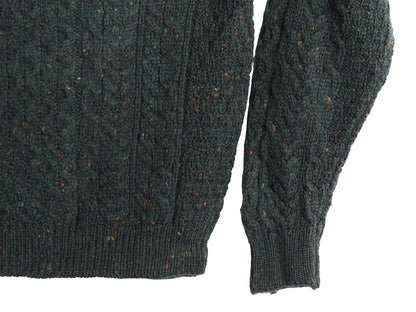アイルランド製 Carraig Donn フィッシャーマン ウール ニット セーター メンズ レディース L / アラン ケーブル ローゲージ ネップ カーキ