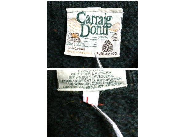 アイルランド製 Carraig Donn フィッシャーマン ウール ニット セーター メンズ レディース L / アラン ケーブル ローゲージ ネップ カーキ