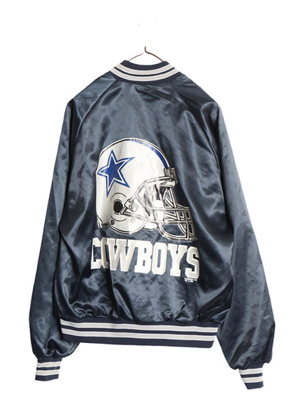 90s USA製 カウボーイズ ナイロン サテン スタジャン メンズ L / オールド NFL オフィシャル アメフト ブルゾン ジャンパー バックプリント