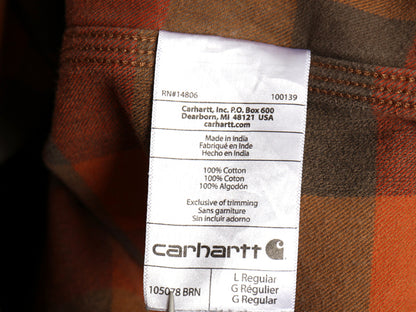 US企画 カーハート 長袖 ヘビー フランネル シャツ メンズ L / チェック LOOSE FIT ネルシャツ ワーク コットン ワンポイント マルチカラー