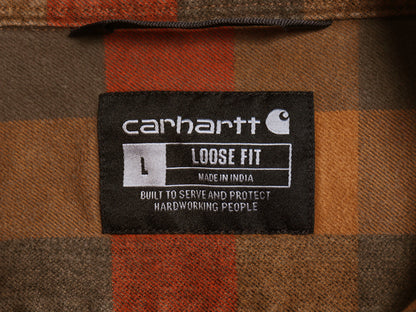 US企画 カーハート 長袖 ヘビー フランネル シャツ メンズ L / チェック LOOSE FIT ネルシャツ ワーク コットン ワンポイント マルチカラー