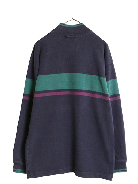80s USA製 エルエルビーン モックネック ボーダー 長袖 Tシャツ メンズ M / ヴィンテージ アウトドア ロンT ラガーシャツ ヘビーウェイト
