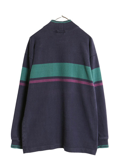 80s USA製 エルエルビーン モックネック ボーダー 長袖 Tシャツ メンズ M / ヴィンテージ アウトドア ロンT ラガーシャツ ヘビーウェイト