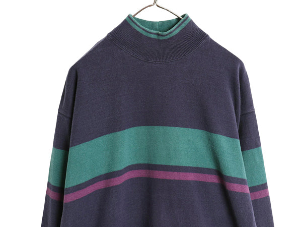 80s USA製 エルエルビーン モックネック ボーダー 長袖 Tシャツ メンズ M / ヴィンテージ アウトドア ロンT ラガーシャツ ヘビーウェイト